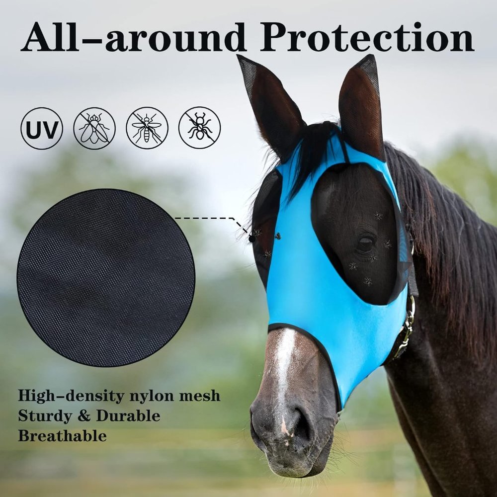 Horse Fly Mask Horse Supplies Fly Masks for Horses with Ears Soft Fine Mesh - Picture 3 of 6